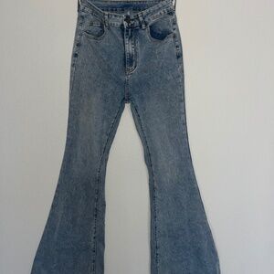 Blue high-waisted flared jeans